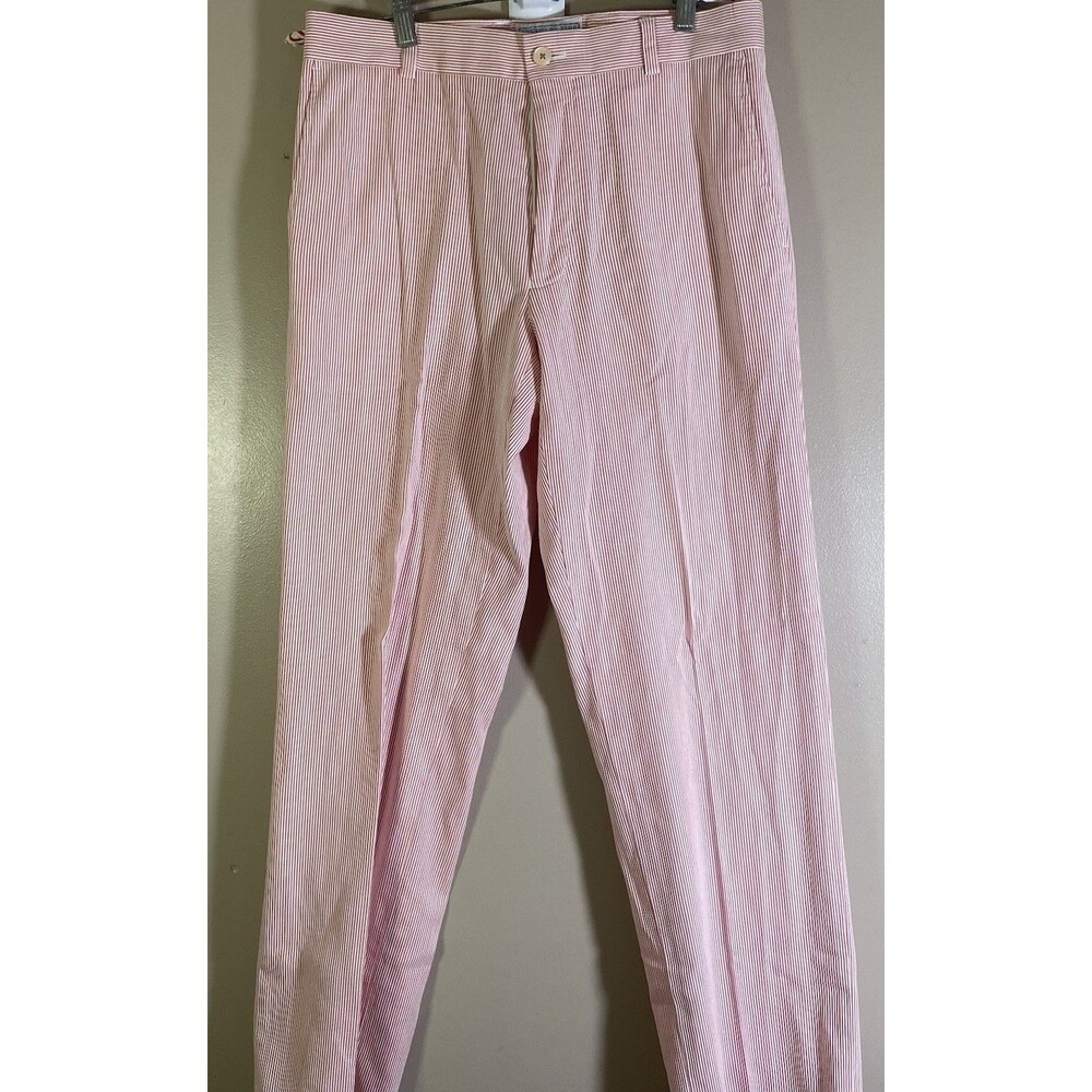 Southern Tide Mens Red White Seersucker Skipjack Pants 32x32 Straight Leg Chino